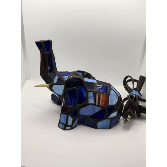 Stained Glass Elephant Tiffany Style Lamp Desk Colorful Lighting Night Light